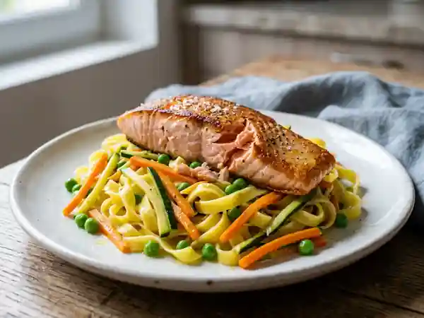 Tagliatelles au Saumon et Légumes Croquants - Photo de présentation