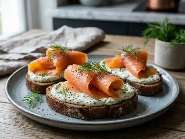 Saumon fumé fondant et crème citronnée à l'aneth - Photo de présentation