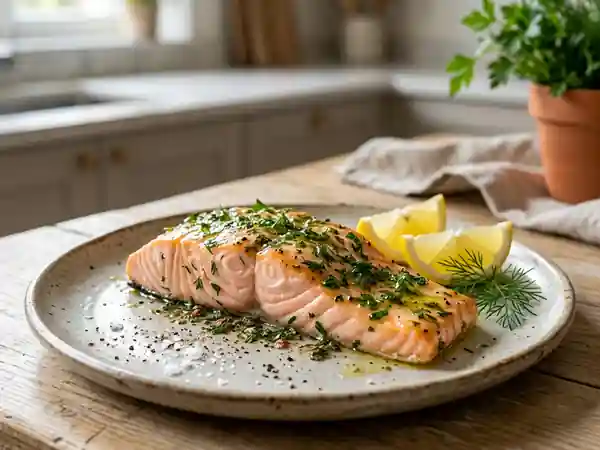 Saumon vapeur mariné aux herbes fraîches : recette saine et savoureuse - Photo de présentation
