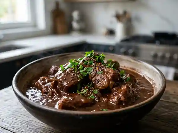 Sauté d'agneau fondant au chocolat noir - Photo de présentation