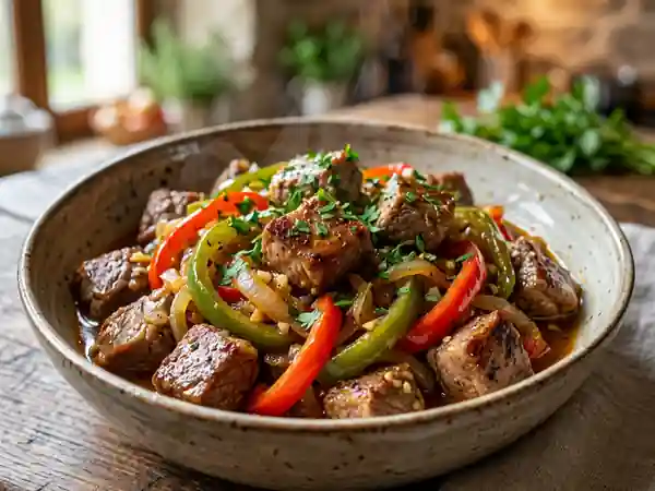 Sauté d'agneau fondant aux poivrons et cumin - Photo de présentation