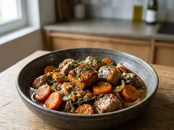 Sauté d'agneau fondant au vin rouge - Photo de présentation