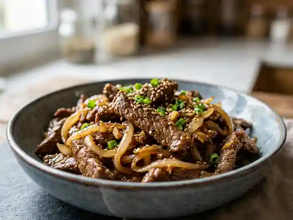 Sauté de bœuf aux 5 épices et oignons caramélisés - Photo de présentation
