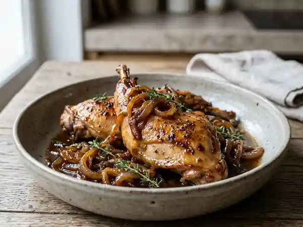 Sauté de lapin fondant aux oignons confits - Photo de présentation