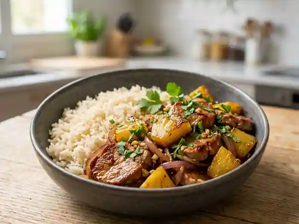 Sauté de porc thaï à l'ananas caramélisé - Photo de présentation