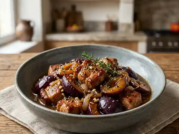 Sauté de porc fondant aux quetsches acidulées - Photo de présentation