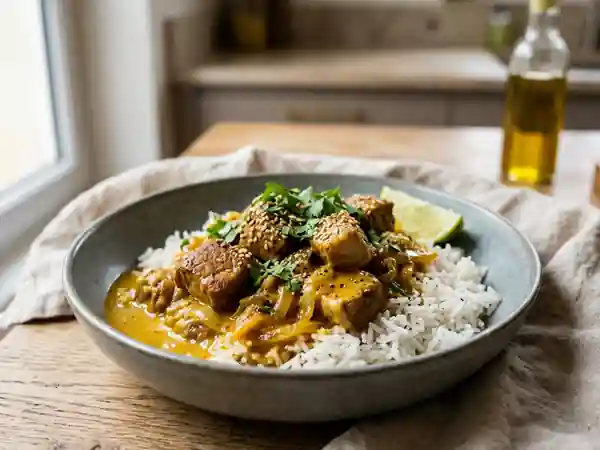 Sauté de porc crémeux au curry et coco - Photo de présentation