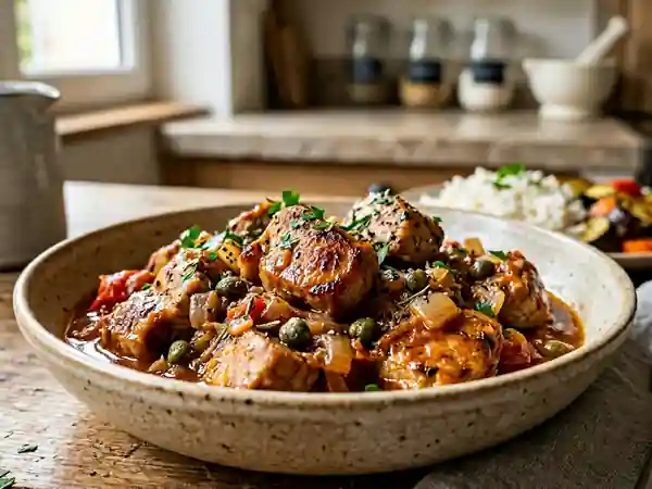 Sauté de porc provençal fondant aux câpres - Photo de présentation