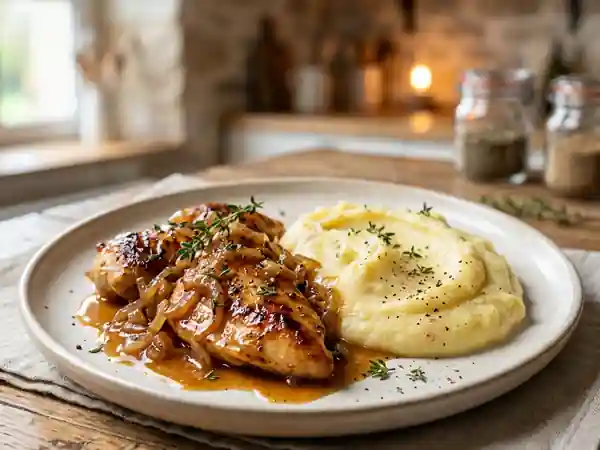 Sauté de poulet au cidre et purée fondante - Photo de présentation