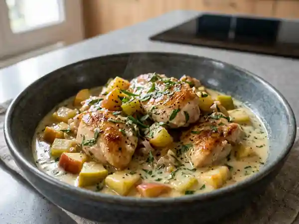 Sauté de poulet crémeux, pomme et estragon - Photo de présentation