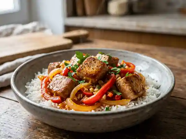 Dés de thon fondants au paprika doux - Photo de présentation