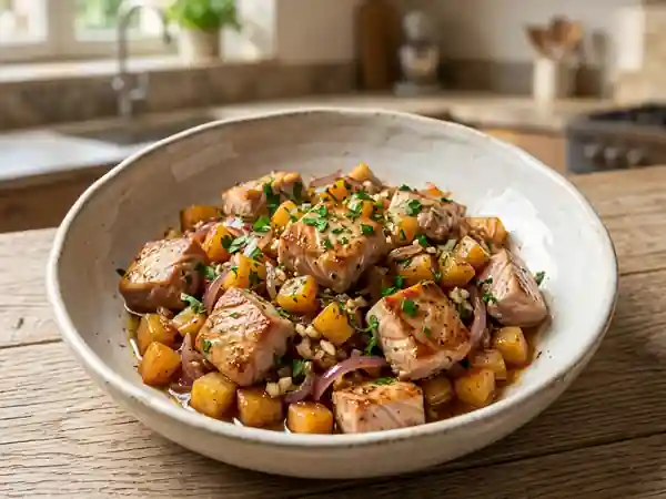 Sauté de thon aux pommes caramélisées - Photo de présentation