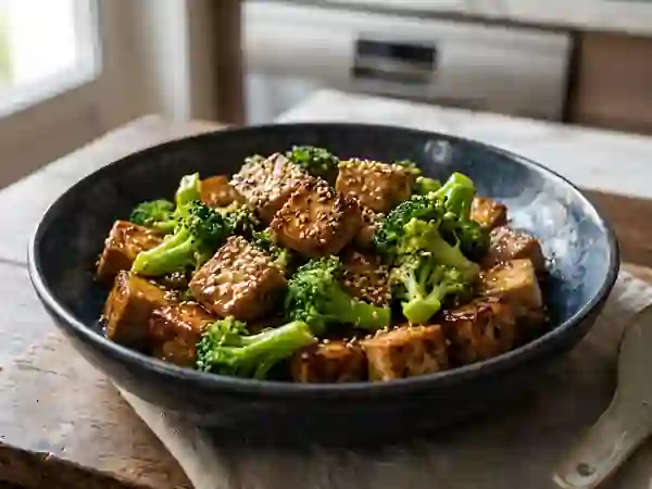 Sauté de tofu croustillant au brocoli et sésame - Photo de présentation