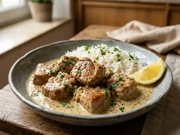 Veau fondant à la crème citron-moutarde - Photo de présentation