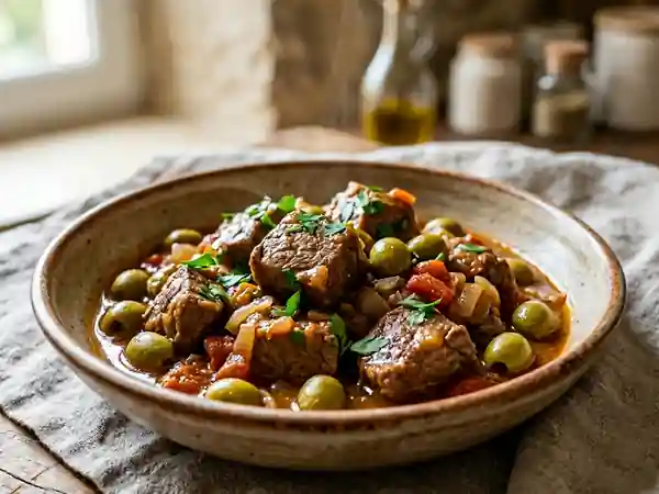 Sauté de veau fondant aux olives vertes - Photo de présentation