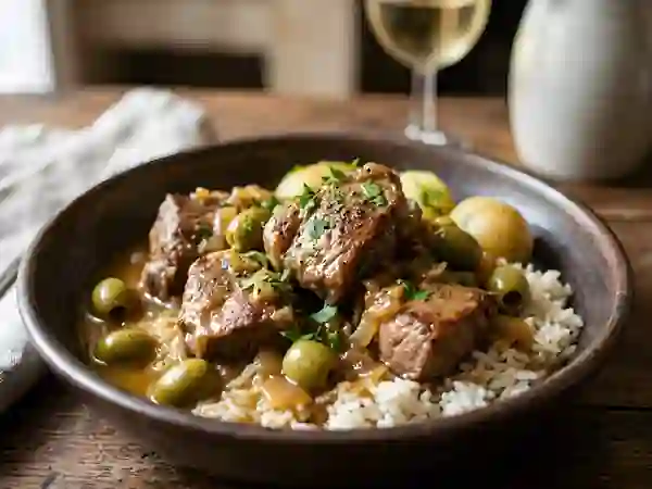 Sauté de veau fondant aux olives et vin blanc - Photo de présentation