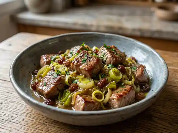 Sauté de veau tendre aux poireaux et raisins - Photo de présentation