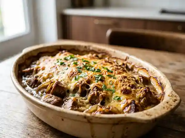 Sauté de veau gratiné aux oignons fondants - Photo de présentation