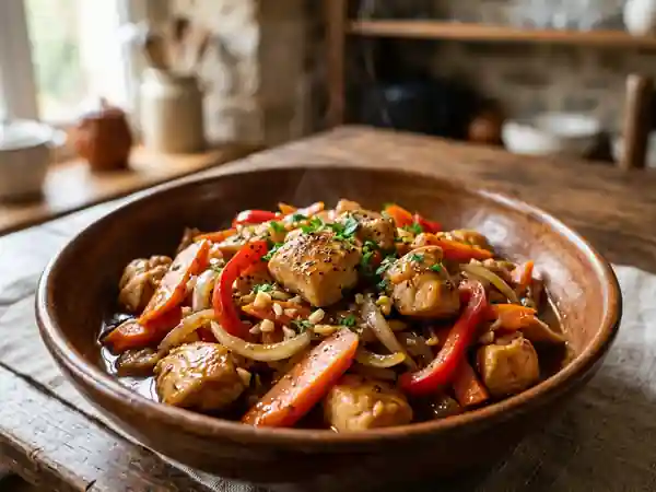 Sauté de volaille savoureux aux légumes croquants - Photo de présentation