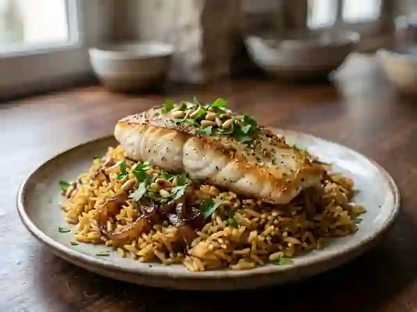 Sayadiyé : Poisson doré et riz brun épicé - Photo de présentation