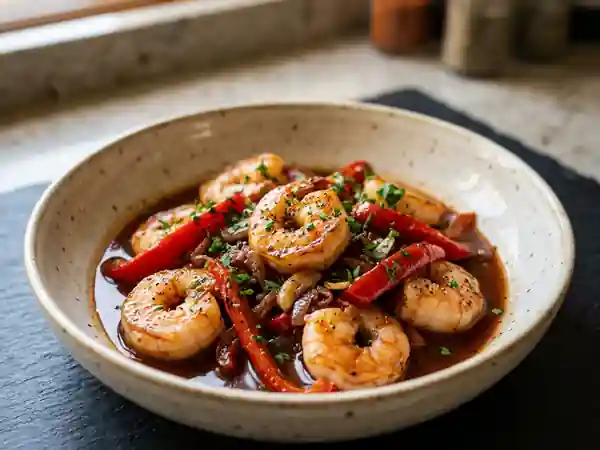 Scampis au Porto et Poivrons Croquants - Photo de présentation