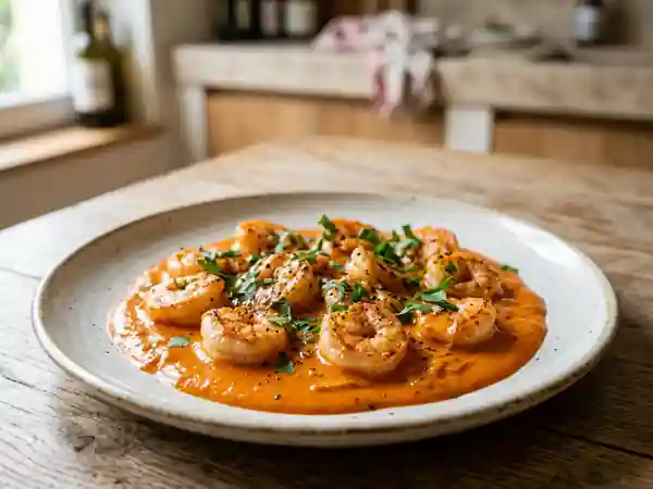 Scampis poêlés, crème de poivrons fondante - Photo de présentation
