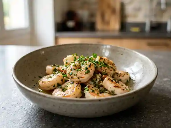 Scampis sautés à l'ail et herbes fraîches - Photo de présentation