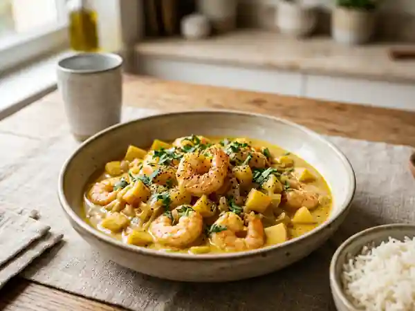 Scampis Crèmeux au Curry et Pommes Croquantes - Photo de présentation