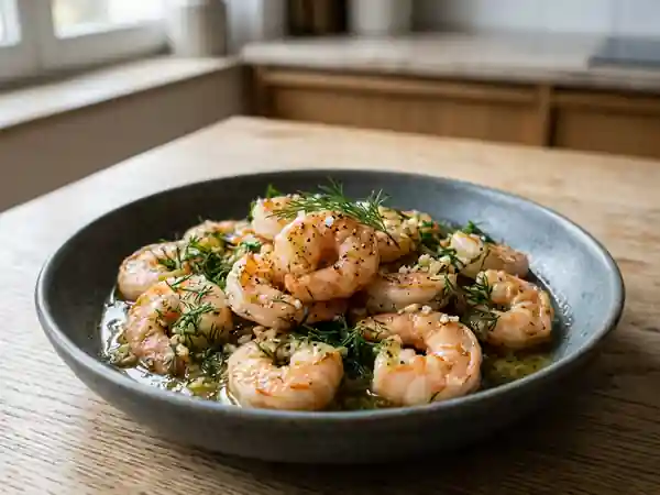 Scampis sautés à l'aneth frais et citron - Photo de présentation