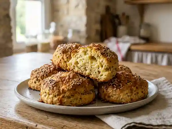 Scones au fromage, moutarde et graines de sésame : recette facile et gourmande - Photo de présentation