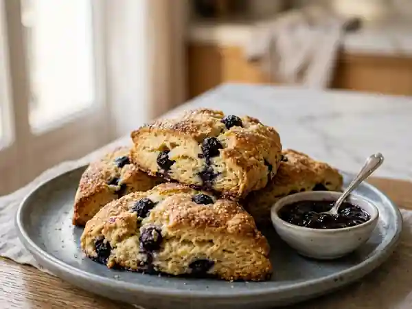 Scones moelleux à la vanille et myrtilles fraîches - Photo de présentation