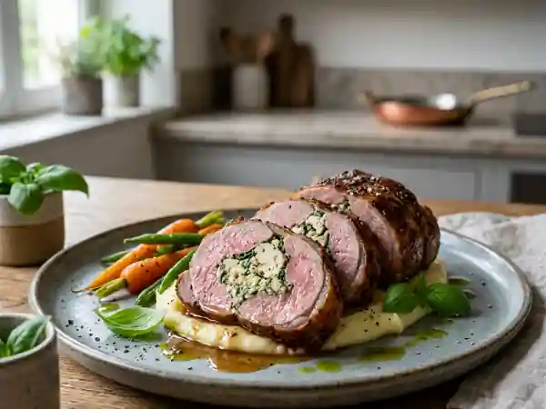 Selle d'agneau rôtie, cœur fondant volaille basilic - Photo de présentation
