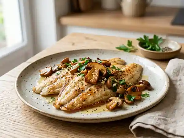 Soles dorées au beurre noisette et cèpes - Photo de présentation
