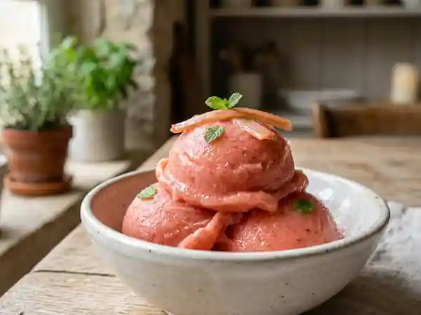 Sorbet rhubarbe givré et intensément acidulé - Photo de présentation