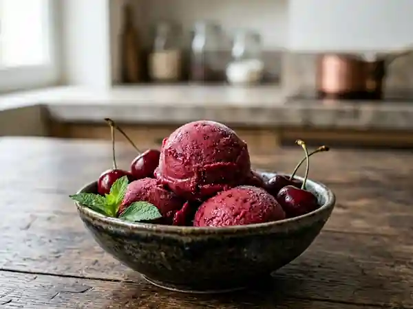 Sorbet maison aux cerises fraîches et kirsch - Photo de présentation