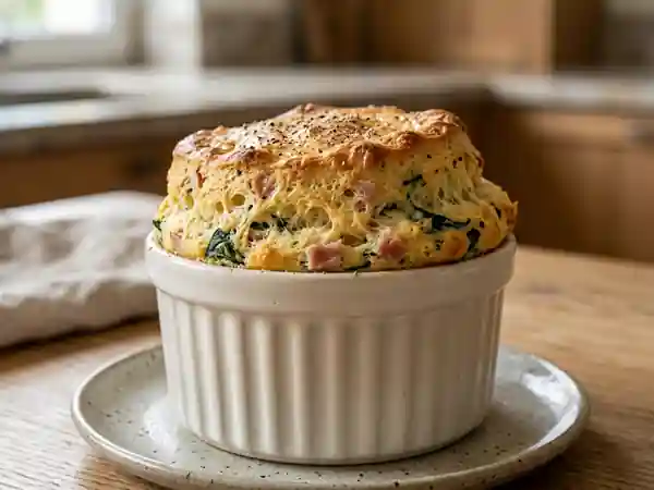 Soufflé aérien au jambon et épinards fondants - Photo de présentation