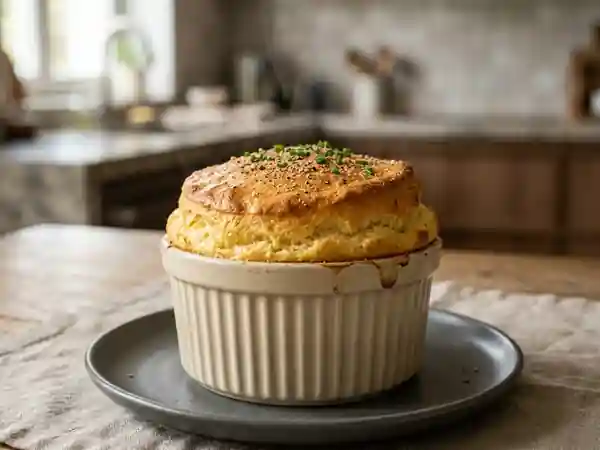 Soufflé au fromage de chèvre fondant et léger - Photo de présentation