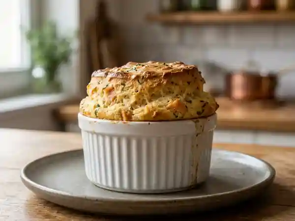Soufflé au saumon léger et moelleux pour une personne - Photo de présentation