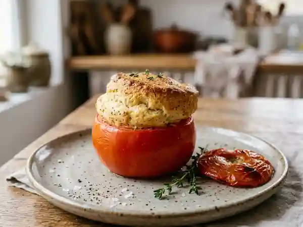 Soufflé aux Quatre Épices en Coque de Tomate : Recette Gourmande et Légère - Photo de présentation