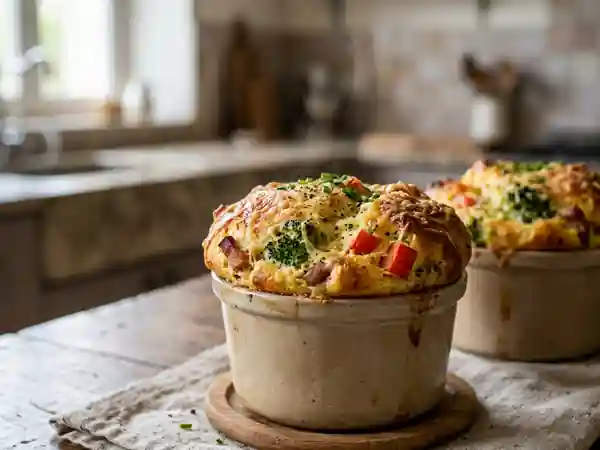 Soufflé de brocolis à la tomate et lardons : recette légère et savoureuse - Photo de présentation