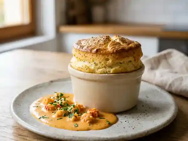 Soufflé de Saint-Jacques aérien aux écrevisses - Photo de présentation