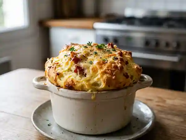 Soufflé gratiné aux pommes de terre et jambon - Photo de présentation