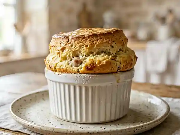 Soufflé léger au boudin blanc et banane caramélisée - Photo de présentation