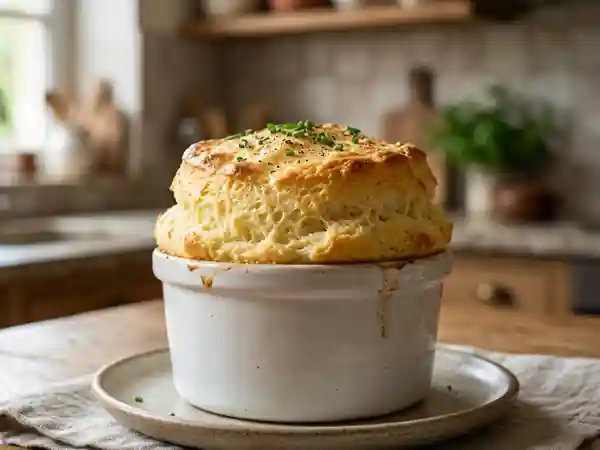 Soufflé au fromage aérien et fondant - Photo de présentation