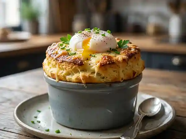 Soufflé léger aux œufs pochés et comté fondant - Photo de présentation