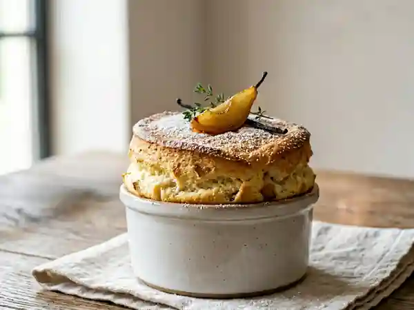 Soufflés fondants à la poire et vanille - Photo de présentation