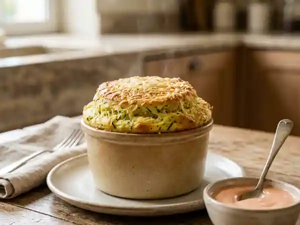 Soufflé Nuage aux Courgettes et Sauce Rose - Photo de présentation