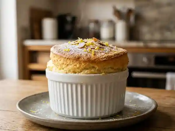 Soufflé citron-amande, nuage acidulé - Photo de présentation