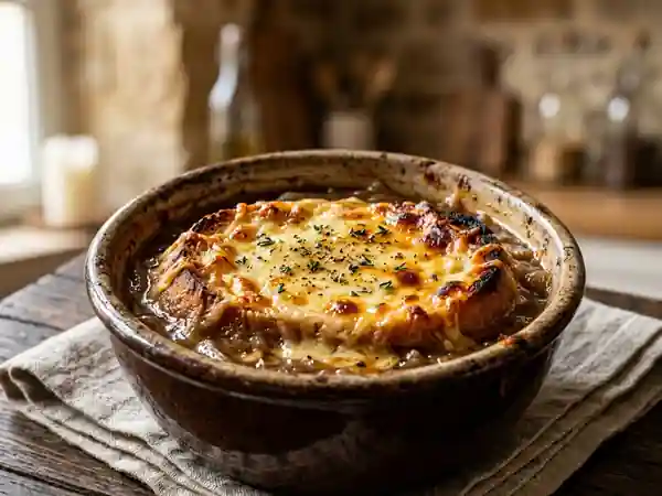 Soupe à l'oignon gratinée au porto : recette savoureuse et réconfortante - Photo de présentation