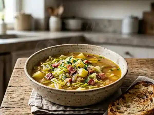 Soupe au chou rustique et lard fumé - Photo de présentation